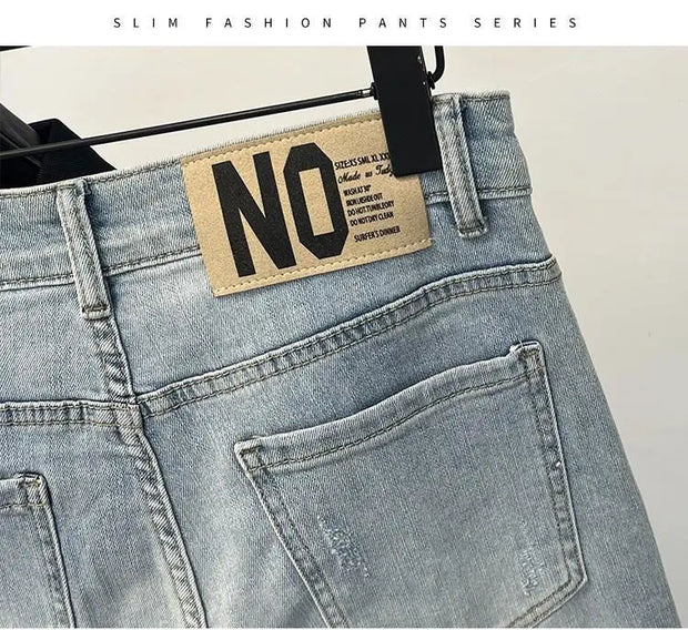 Jeans Men's Trendy Brand Light-colored Fashion Youth Casual Pants Cowboy Simple Ruffian Handsome Slim-fitting Skinny Jeans Men