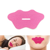 Mouth Tape for Sleeping - pink adhesive patch on white background with woman and close-up of skin wearing it