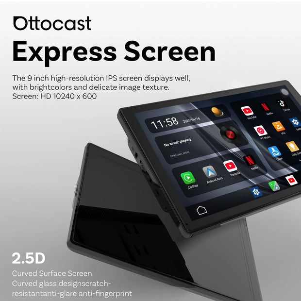 OTTOCAST CarPlay Screen 9.0" INCH 4K Car Touch Screen Wireless Carplay Android Auto Radio DVR GPS Video Built-in Youtube Netflix