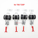 Four black and silver spring clamps with red handles arranged in a row on a white background, with small mounting hardware above and red text reading 'for T60 T25P'.
