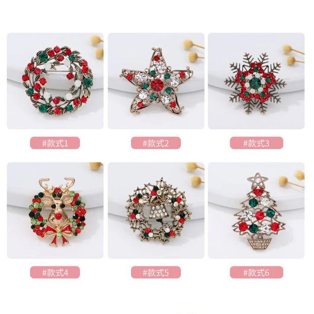 Christmas series jewelry brooch, retro full color diamond snowflake clothing,