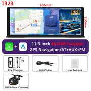 Vtopek 11.3-inch 4K portable carplay screen with GPS navigation, rear camera, and accessories.