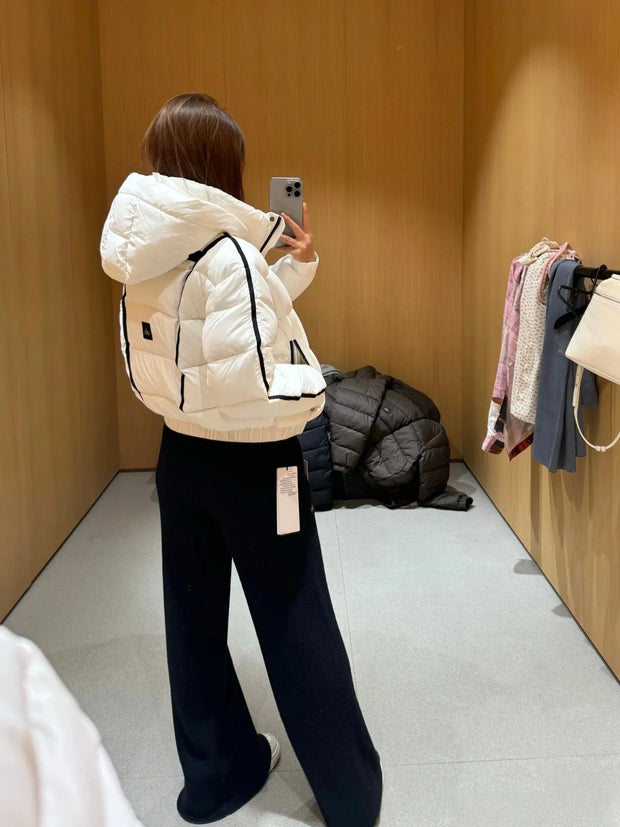 White Winter Jacket for Women Fashion Long Sleeve Hooded Bread Cotton Clothes Female Leisure Thick Warm Padded Coat Women