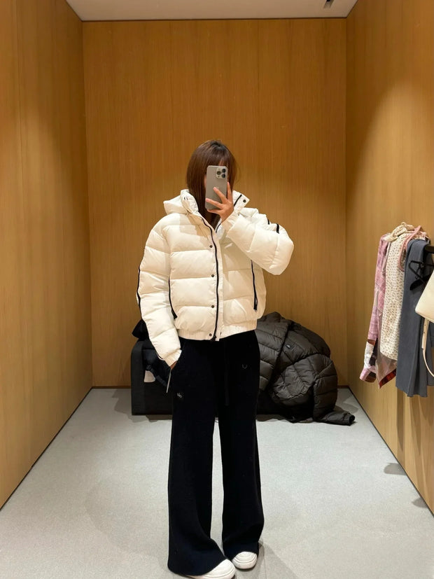 White Winter Jacket for Women Fashion Long Sleeve Hooded Bread Cotton Clothes Female Leisure Thick Warm Padded Coat Women