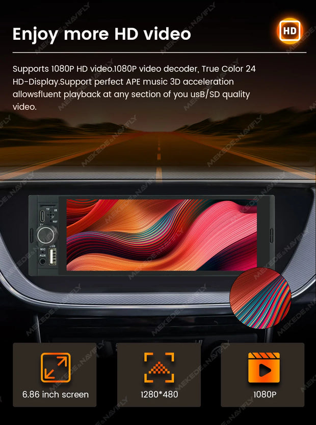 NaviFly 6.86" Touch Screen 1 Din Car Stereo Multimedia Player Wireless CarPlay Android Auto Universal 1DIN MP5 Player FM Radio
