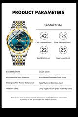 Men's minimalist quartz leisure watch – watch with product parameters on white background