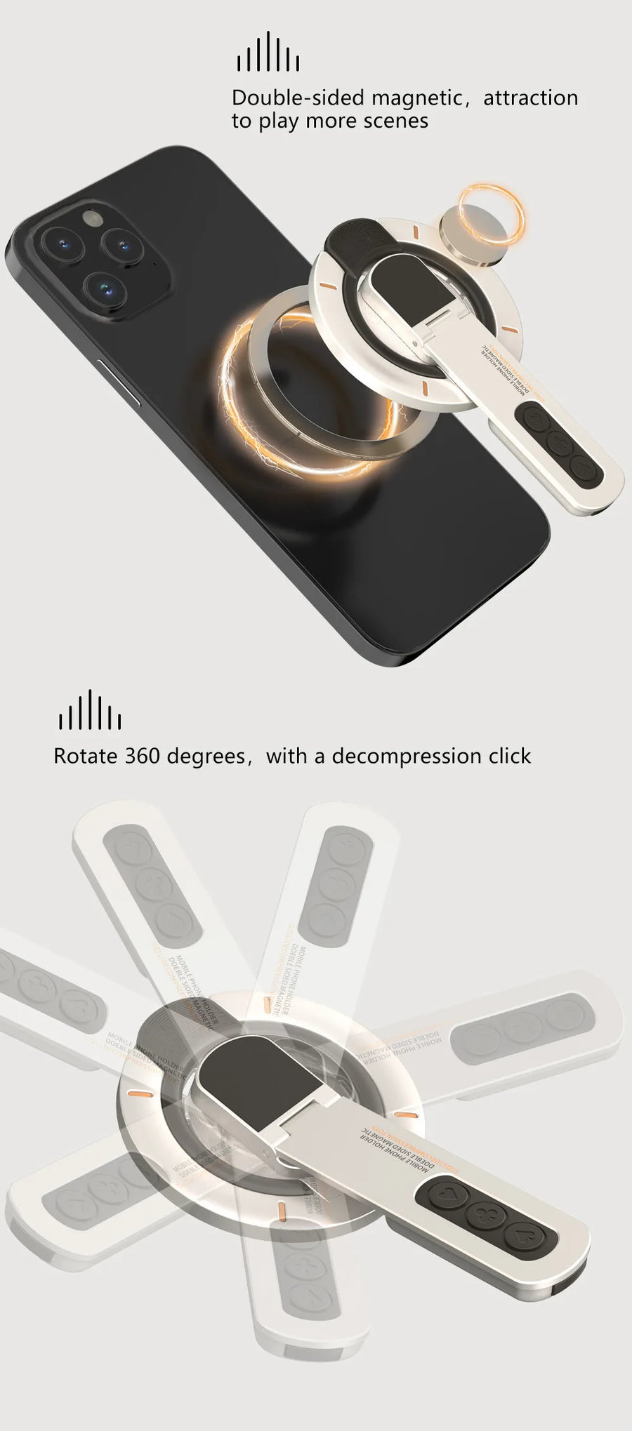 Magnetic Phone Stand for Desk – Double-Sided Rotating Holder for iPhone 17/16, MagSafe
