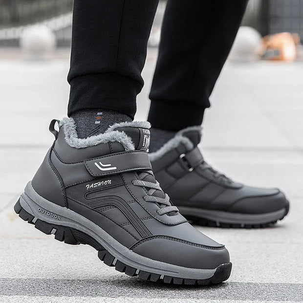 Winter Boots for Men New Waterproof PU Leather Warm Snow Ankle Boots Outdoor Warm plush Non-slip Work High-top Casual Shoes