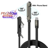 240W 2-in-1 Braided Type-C Cable with Foldable Stand – for Phones & Laptops