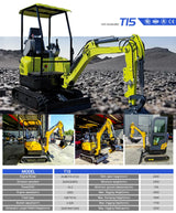 1.8 ton mini excavator – yellow and black Kubota T15 model promotional graphic