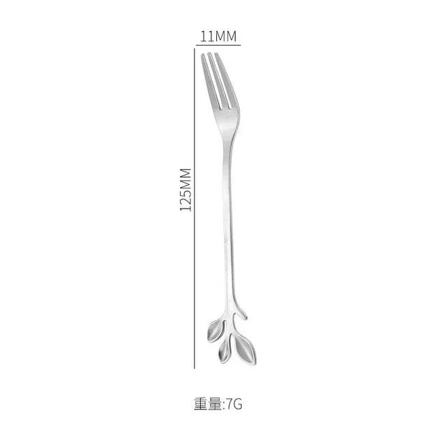 Christmas Gifts, Kitchen Accessories, Tableware Decoration, 5pcs Spoon, Fork, Coffee Spoon, Stainless Steel, Branch Leaves