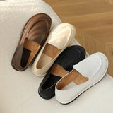 Women's Genuine Leather Loafers – Round Toe Slip-On Flat Shoes