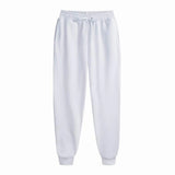 Men's white jogger sweatpants detail view on white background
