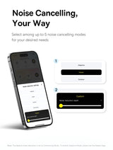 Smartphone displaying noise cancelling settings – 'Noise Cancelling, Your Way' app control