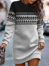 Women's Printed Sportswear Top – Round Neck Long Sleeve