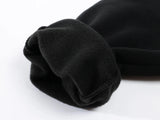 Mens fleece lined jogger sweatpants – close-up of black fabric on white background
