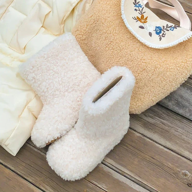 Winter Kids Thermal Boots Warm Girls Furry Hairy Ankle Boots Simple Fashion Children's Outdoor Snow Boots Non-slip Versatile