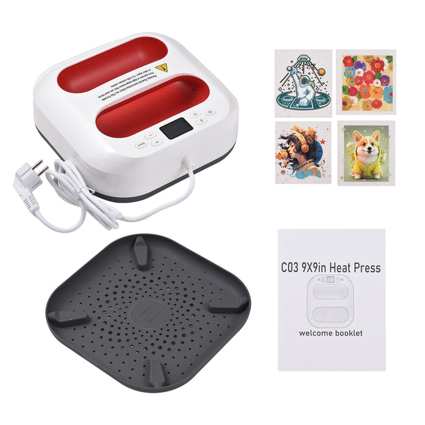 Handheld Heat Press Machine 9''x9''  Iron Press Fast Heat Up Adjustable Temperature and Timer Auto Shutdown Safety Function