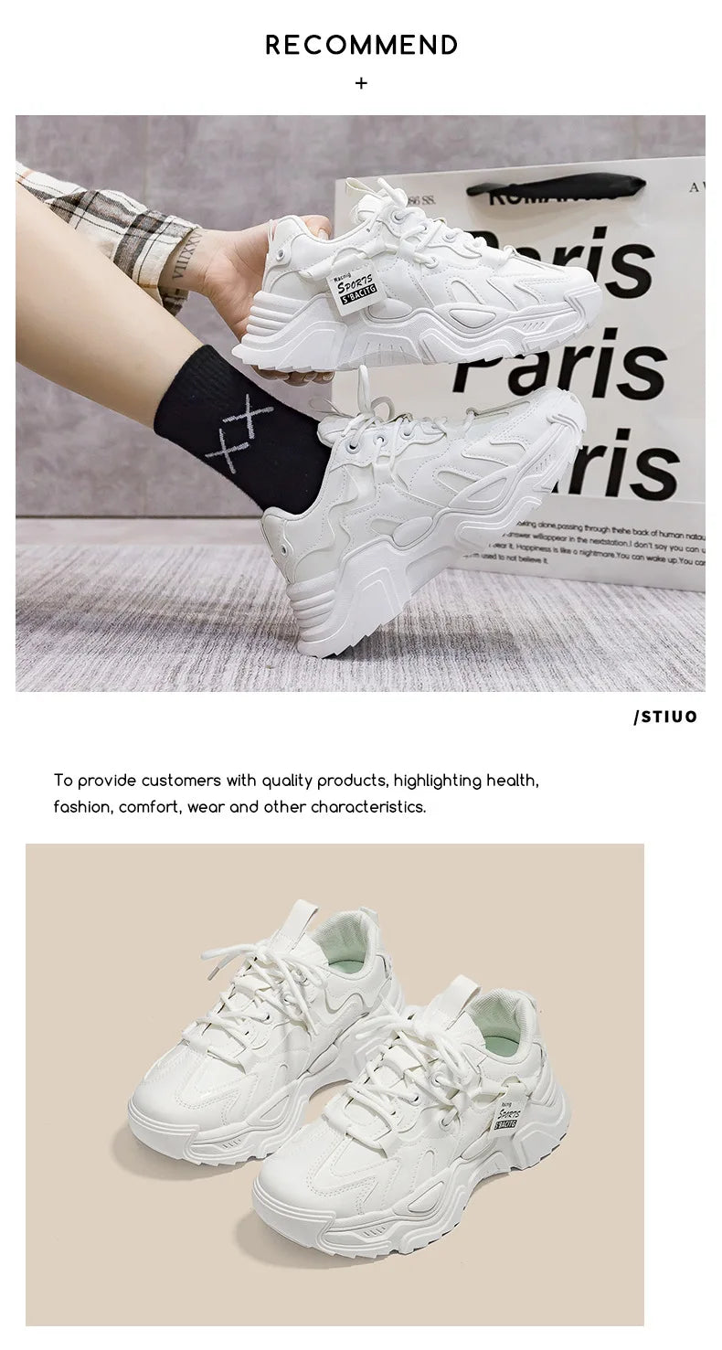 Women's Platform Leather Sneakers – Versatile Black Lace-Up (2025)
