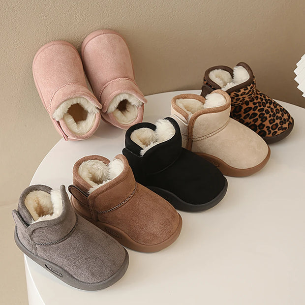 Winter Snow Boots For Children PU Leather Waterproof Kid's Plush Boots Thick Warm Cotton Shoes For Kids Boy's Girl's Warm Boots