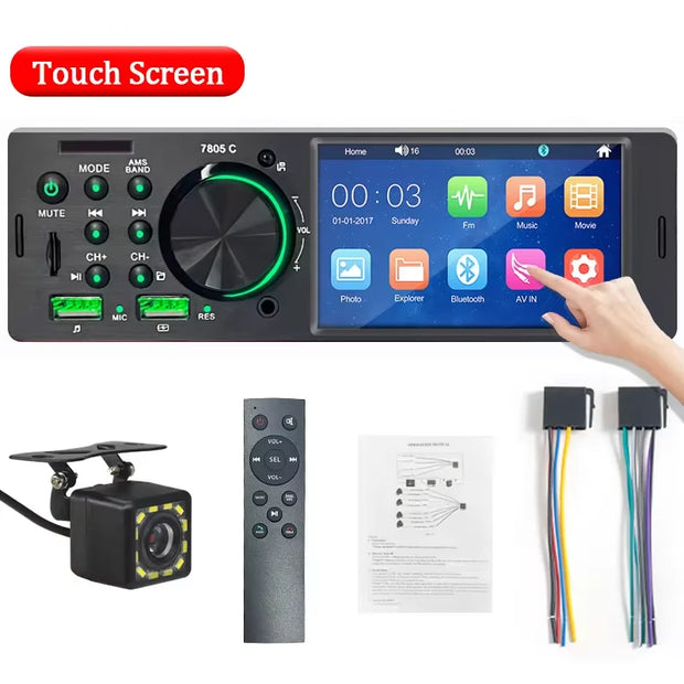SINOVCLE Car Radio Audio 1 din 4.1” Touch Screen Bluetooth Stereo Mp3/Mp5 Player FM Receiver With Colorful Lights Remote Control