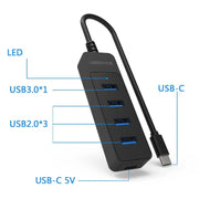 4 Port USB 3.0 Hub with Type C Port High Speed USB 3.0 Splitter Multifunctional Expansion Dock USB Power Adapter Splitter