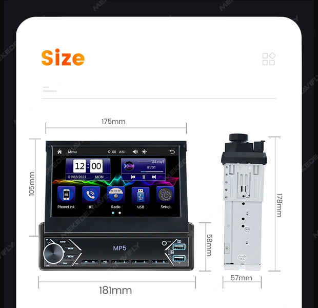 New Carplay Android Auto 1Din 7'' Retractable Universal Car Stereo Radio TouchScreen MP5 Player Intelligent Vehicle System BT FM