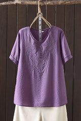 Women's Cotton Linen Embroidered Top – Vintage Casual Shirt