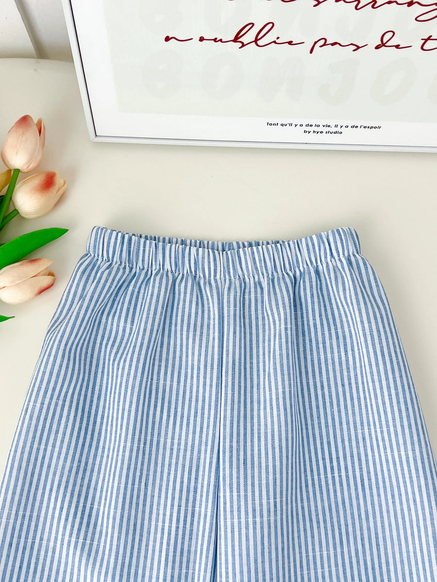 Girls 2-Piece Outfit Set – Bow Long-Sleeve Top + Striped Wide-Leg Pants