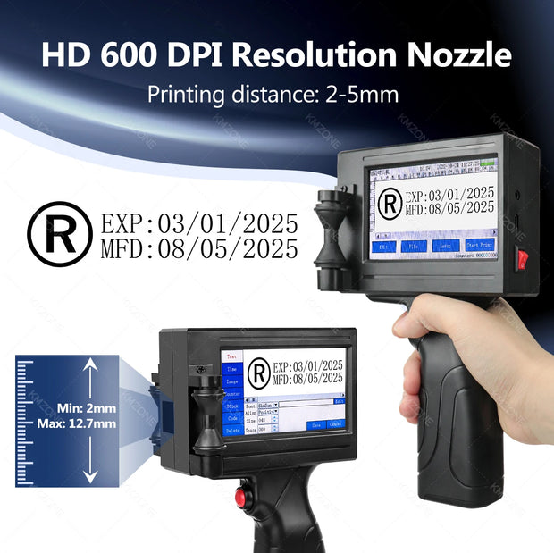 12.7mm Portable Inkjet Printer Handheld TIJ Maker Machine with ink Cartridge Image Picture Serial Number Edit Print