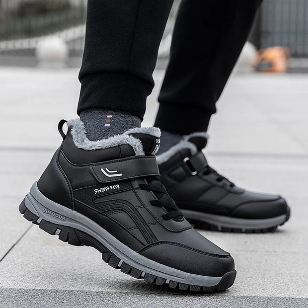 Winter Boots for Men New Waterproof PU Leather Warm Snow Ankle Boots Outdoor Warm plush Non-slip Work High-top Casual Shoes