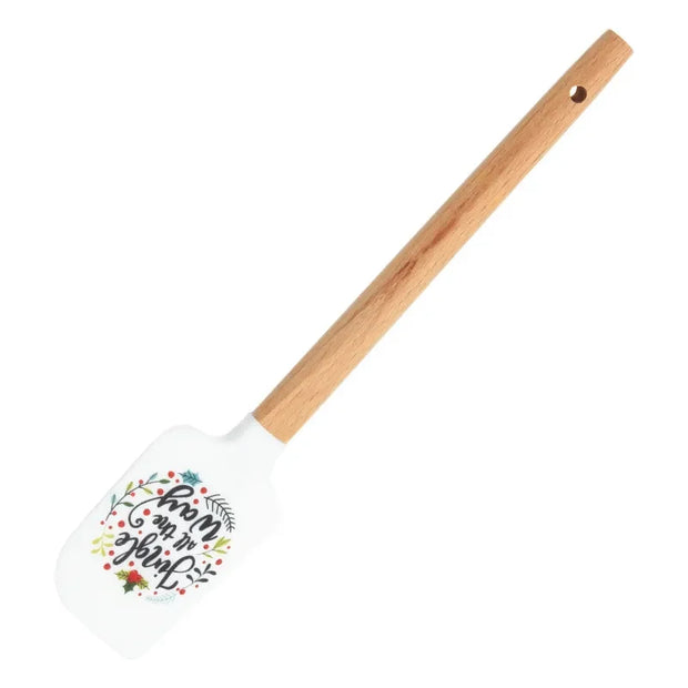 Christmas Themed Wooden Handle Pastry Batter Mixing Scraper Cake Cream Silicone Spatula Baking Decorating Tools Kitchen Utensils