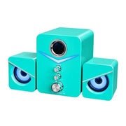 wired desktop speakers with HiFi stereo sound and USB wired connection in teal color.