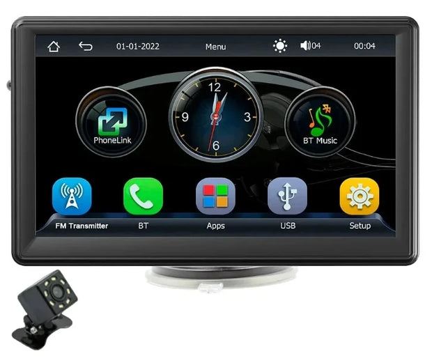 7-inch wireless car stereo touchscreen with FM transmitter, Bluetooth, and USB features for enhanced driving experience.