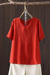 Women's Cotton Linen Embroidered Top – Vintage Casual Shirt