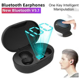 Black true wireless bluetooth earphones with charging case, worn by user, Bluetooth V5.1