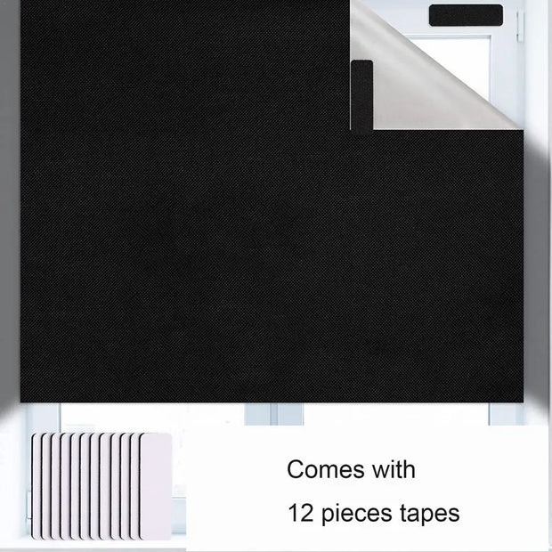 Removable Window Blackout Fabric Cloth Light Blocking Sunshade Black Curtain DIY Blackout Glass Privacy Window Tint Sticker