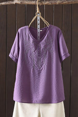 Women's Cotton Linen Embroidered Top – Vintage Casual Shirt