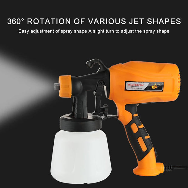 500W Portable Electric Spray Gun 900ml 300mm Household Paint Sprayer Flow Control Adjustable Nozzle for Furniture/Walls/Fences