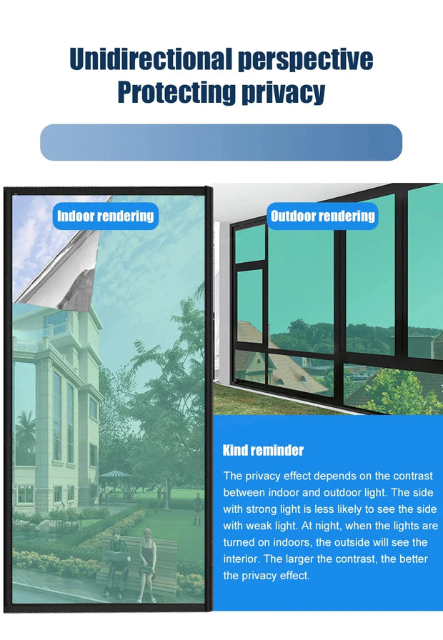 House Window Tint Privacy Film Anti Look Vinyl Mirror Foil Non Adhesive Car Glass Screen Stickers Rolls Heat UV Protection Tools