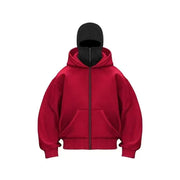 Men's Balaclava Zip Hoodie with Face Mask Winter Warm Zipper Sweatshirt Oversized Hooded Sports Jacket for Outdoor Activities