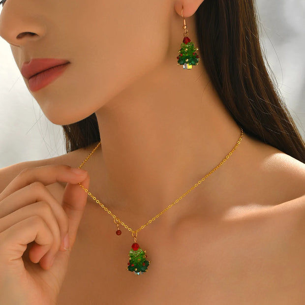 Women‘s Chic Christmas Tree Shaped Jewelry Set (Necklace + Earrings) Colorful Crystal Design Christmas Parties & Holiday Jewelry