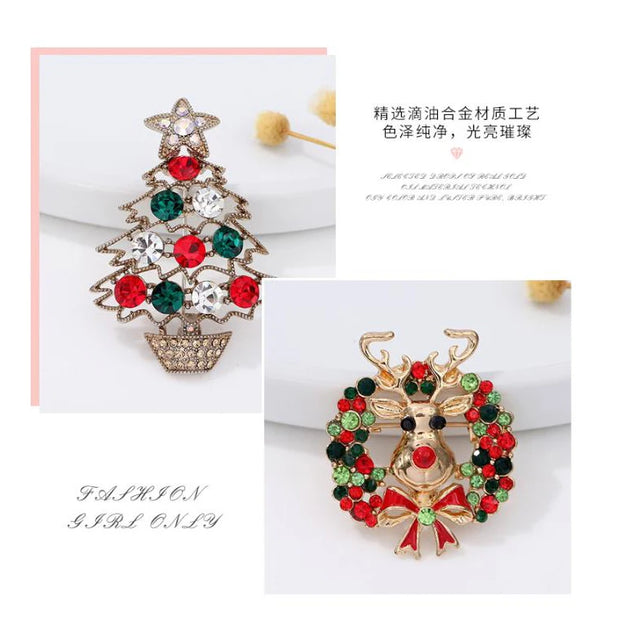 Christmas series jewelry brooch, retro full color diamond snowflake clothing,