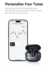 Smartphone displaying sound customization app – wireless earbuds EQ control