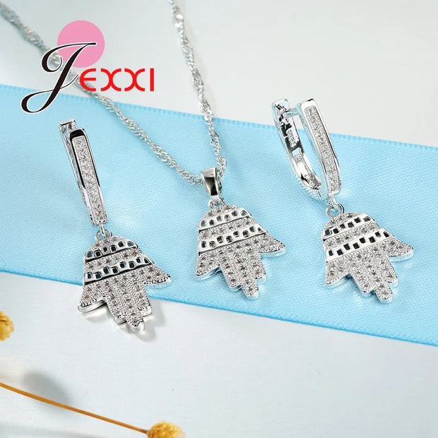 Fabulous Christmas Tree Design Jewelry Set For Women Silver Color And Bright Crystal Earrings And Necklace Pendents