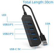 4 Port USB 3.0 Hub with Type C Port High Speed USB 3.0 Splitter Multifunctional Expansion Dock USB Power Adapter Splitter