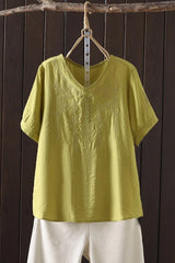 Women's Cotton Linen Embroidered Top – Vintage Casual Shirt