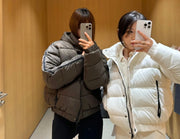 White Winter Jacket for Women Fashion Long Sleeve Hooded Bread Cotton Clothes Female Leisure Thick Warm Padded Coat Women