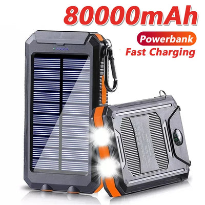 80000mAh Solar Power Bank – High-Capacity Portable Charger with LED Light for Camping