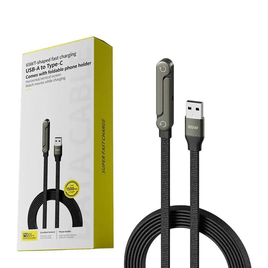 240W Fast Charging Cable with Foldable Phone Holder, USB-C